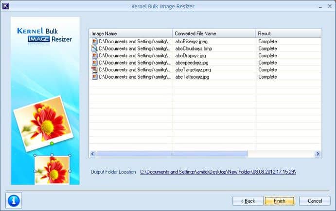 Converted images with link to Output Folder Location