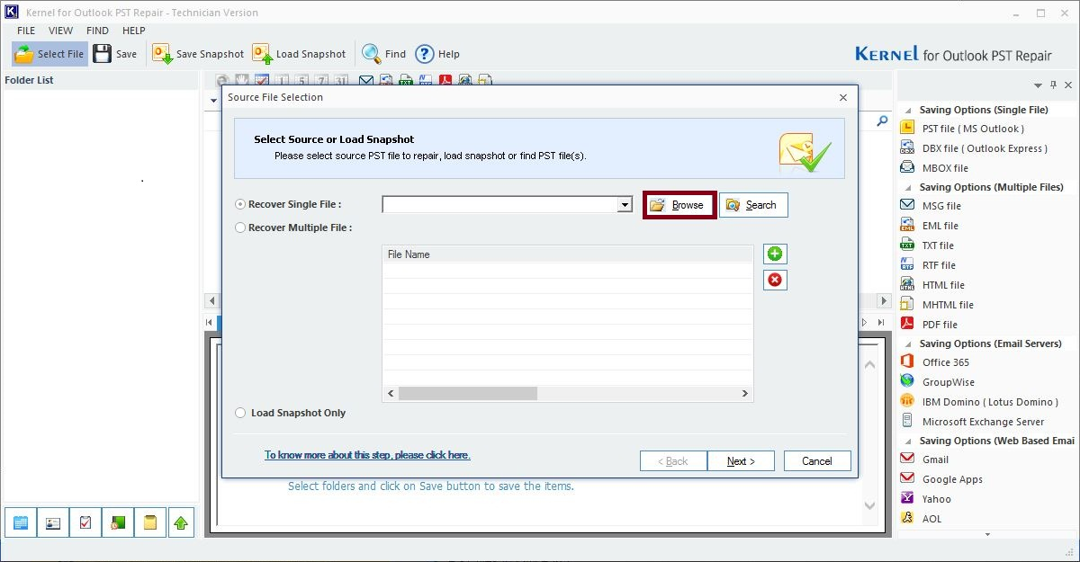 Select PST file to repair