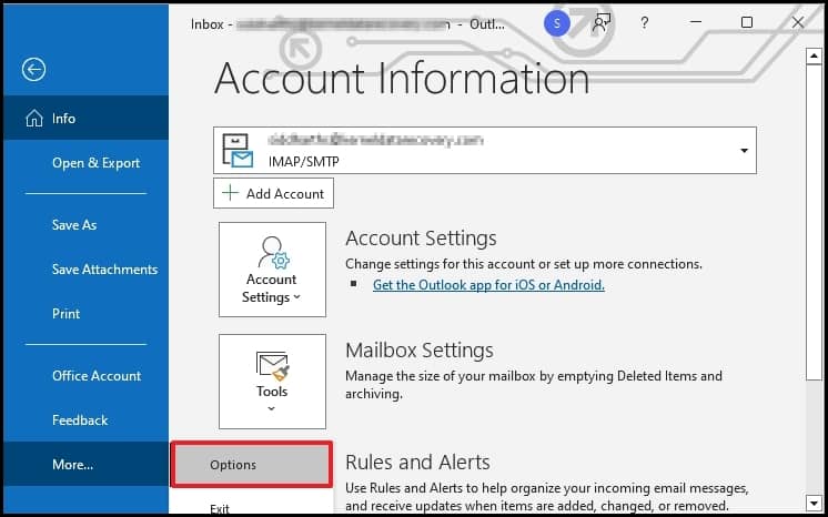 Open Outlook, go to File