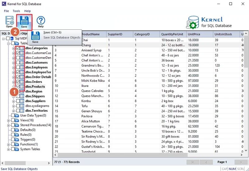 Kernel SQL Recovery will start recovering the MDF file