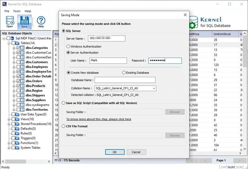 save the MDF file to SQL Server