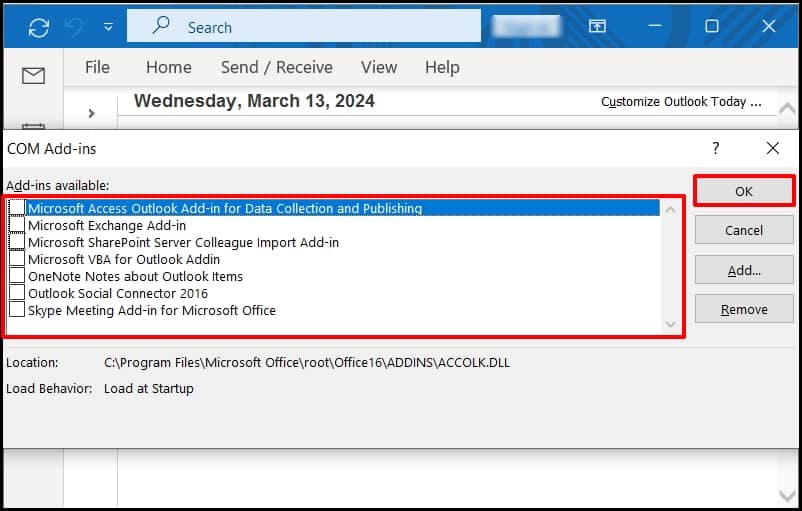 Disable all the add-ins one-by-one