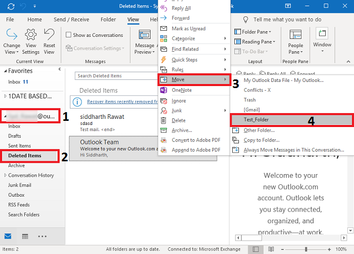 odzyskaj wymazany folder w programie Outlook pst