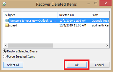 select the mails to recover