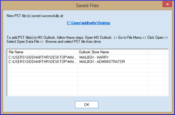 PST file is saved successfully