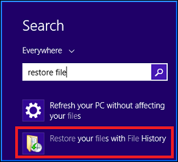 Select Restore files with file history