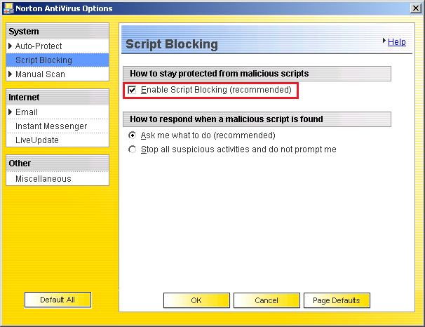 select Script Blocking