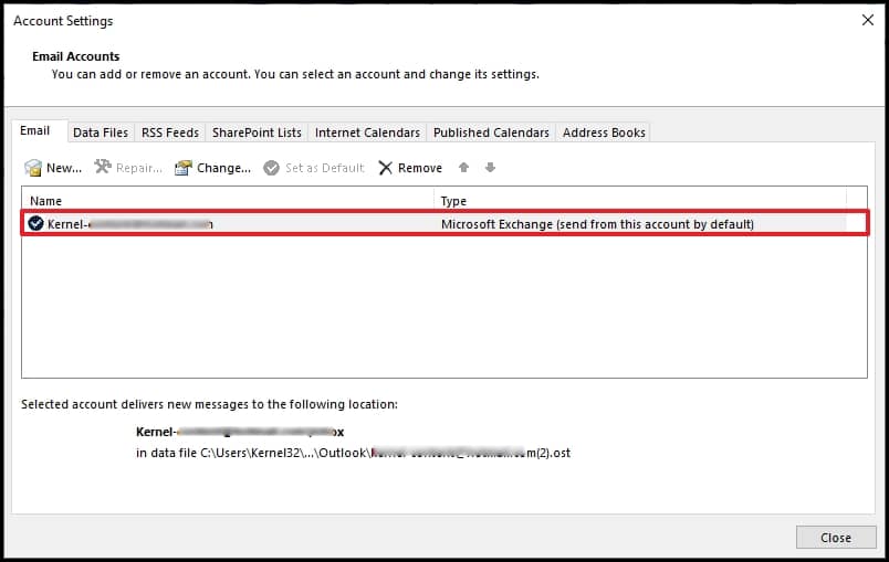 select your email account