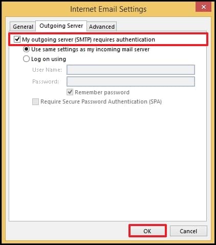 Under the Outgoing Server 