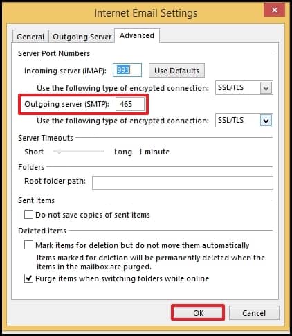 write the value for Outgoing server