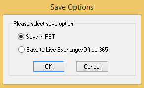 Select the first option of Save in PST