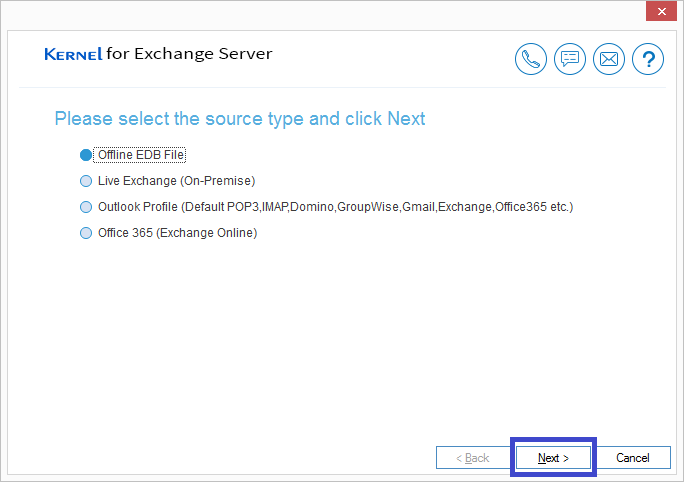 The Offline EDB File is selected as default