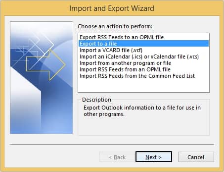 Click Export to a file