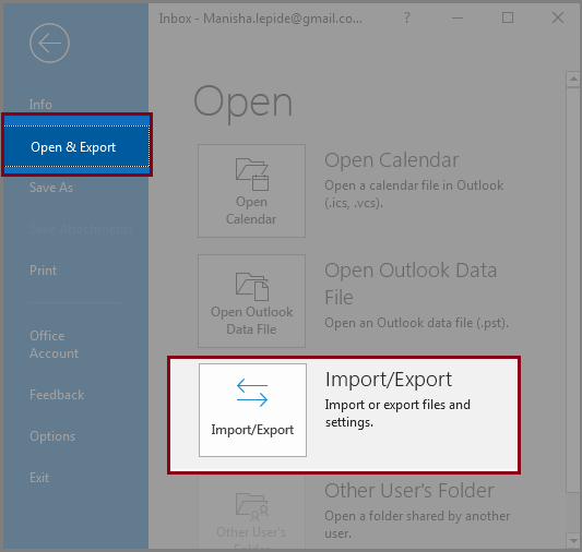 Click on Import/Export option