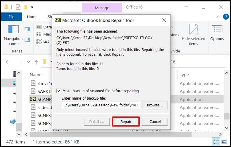 check the checkbox for backup