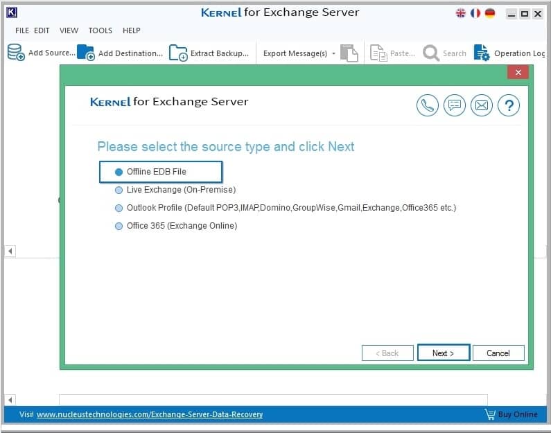 select Offline EDB file as the source type