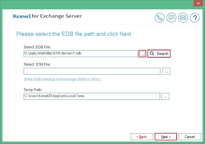 Browse the dismounted or offline EDB file from its location