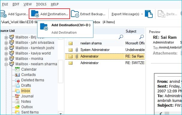 Click on Add Destination to select where you want to take the repaired data