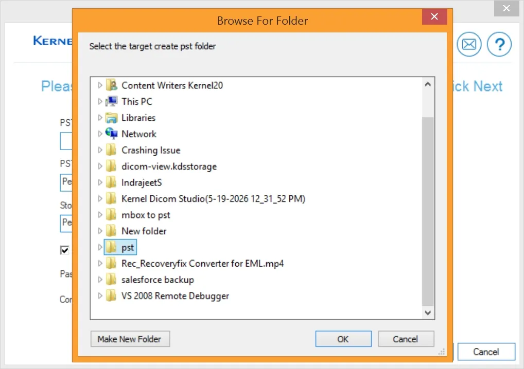 choose from multiple destinations like a PST file