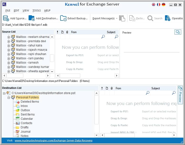 new PST file is created in the destination list