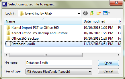 select corrupted access file