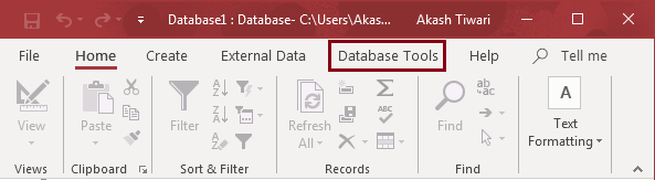 Click on the Database Tools tab