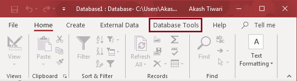 Click on the Database Tools tab from the menu bar options