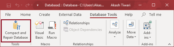 Click on the Compact and Repair Database option