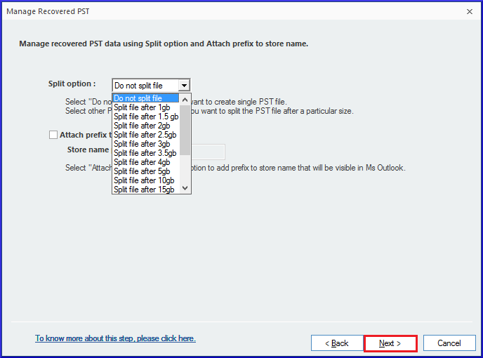 split the PST file