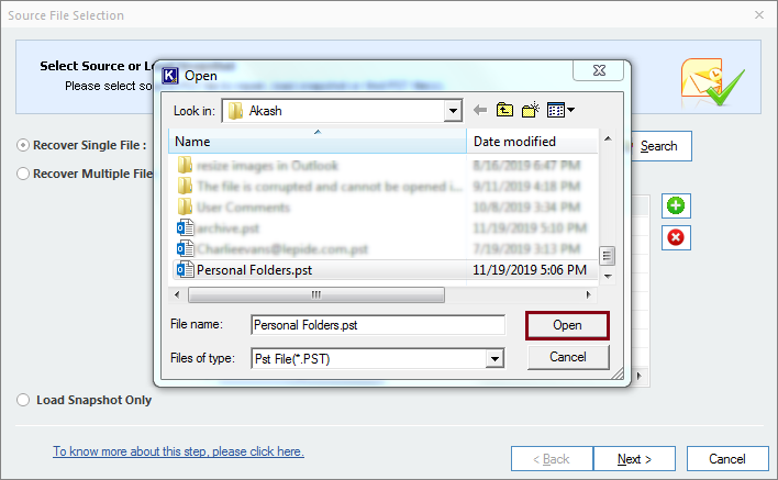 select PST file 