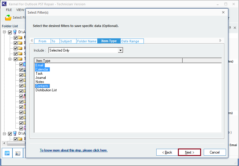 Select desired filters