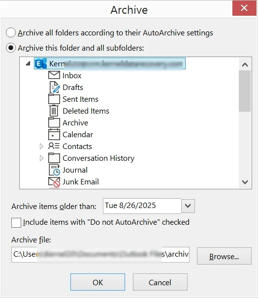 click Browse to provide the location to save file