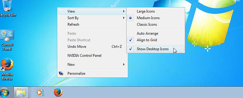 How to create a Keyboard Shortcut to access hidden Desktop icons and files?