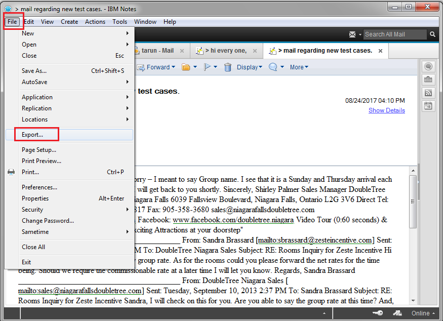 Open Mail to Export