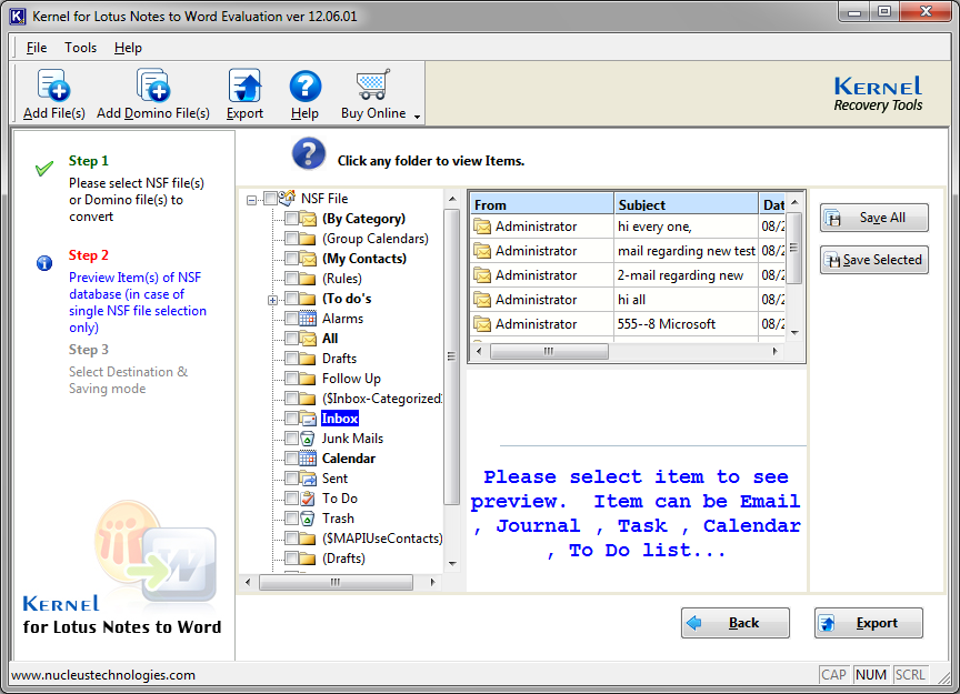 Select the folder to Export
