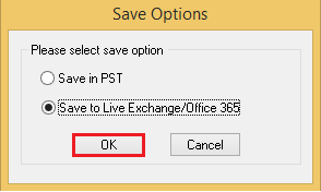Select the second option to ‘Save to Live Exchange/Office 365