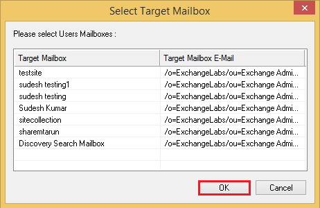 Choose the destination mailbox and click OK