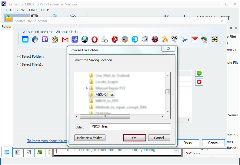 Browse to locate directory containing MBOX file