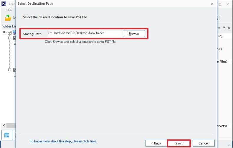 Please input the target path and select Finish.