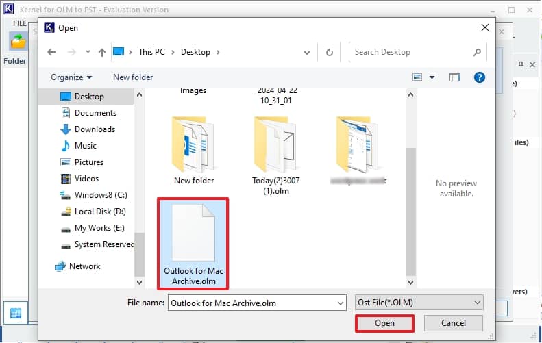 Choose and incorporate add the OLM file