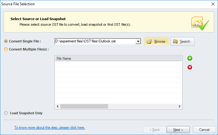 select the OST file to convert