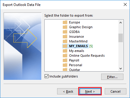 Go to the EML files folder and click Next
