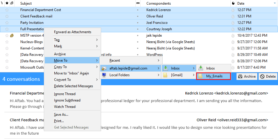Select EML Messages to Migrate
