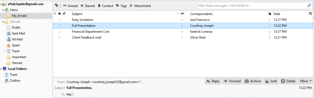 All the emails are present in the folder