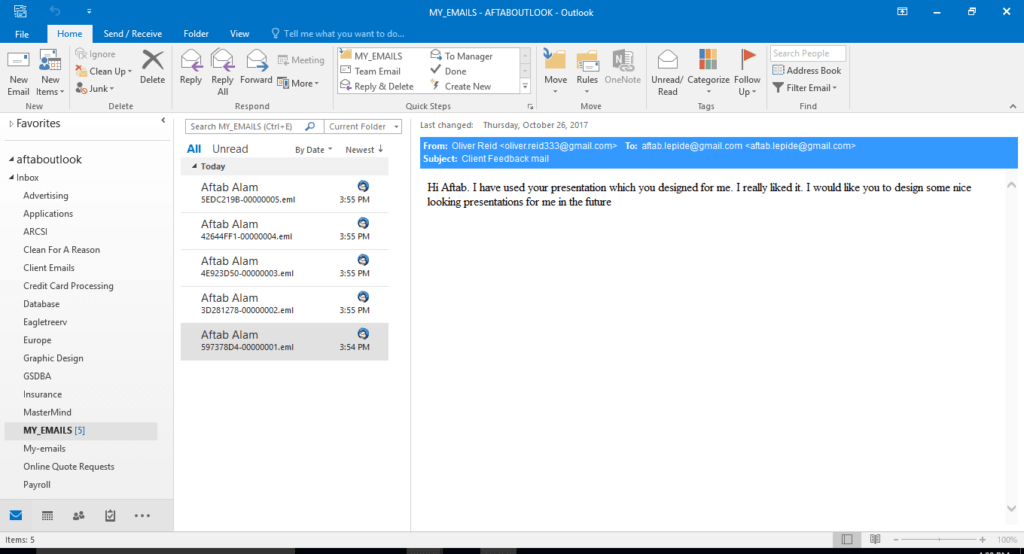 Open the folder where EML files are saved
