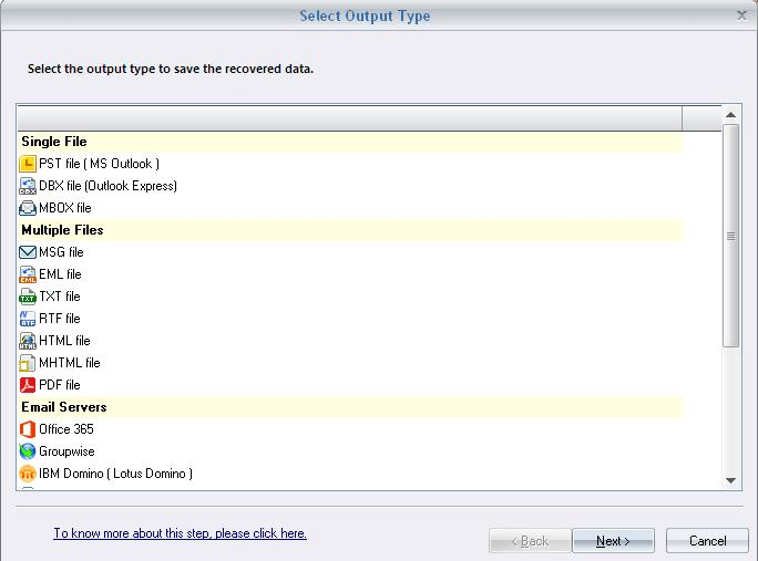 choose PST file format