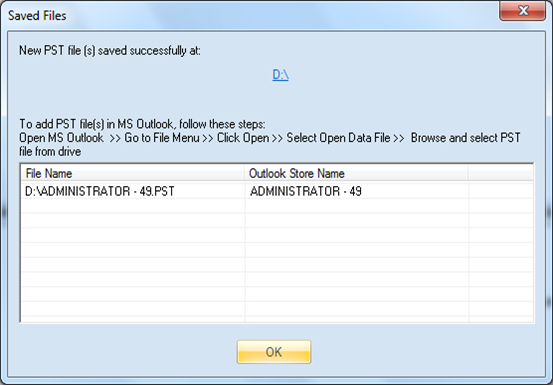 find message with the location of the PST file