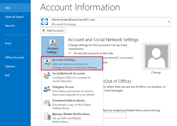 select Account Settings