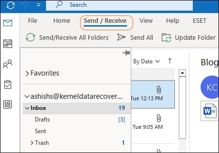 Click on the Send or Receive option on the Outlook 