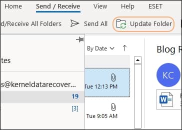 click on the Update Folder option 